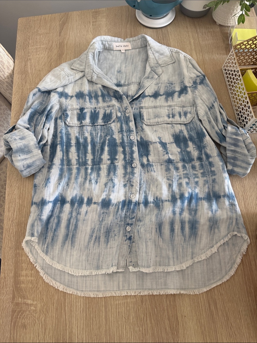 Bella Dahl Light Blue and White Tie-Dye Button Front Shirt
